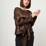 Блуза ЭВА на завязке коричневый атлас хлопок