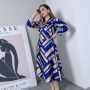 Платье Esthetic Code Stefania бежевый синий электрик геометрия на запах твил атлас