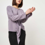 Блуза ЭВА на завязке лиловая дымка креп вискоза
